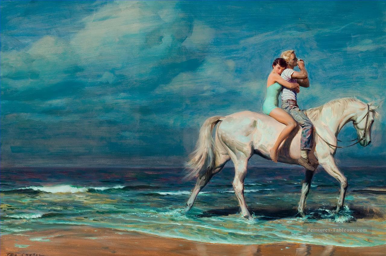 Amour plage cheval Peintures à l'huile
